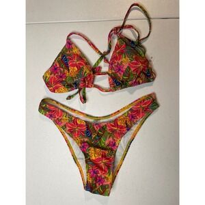 SOLY HUX Women's Triangle Halter Bikini Set Tropical Print, XS